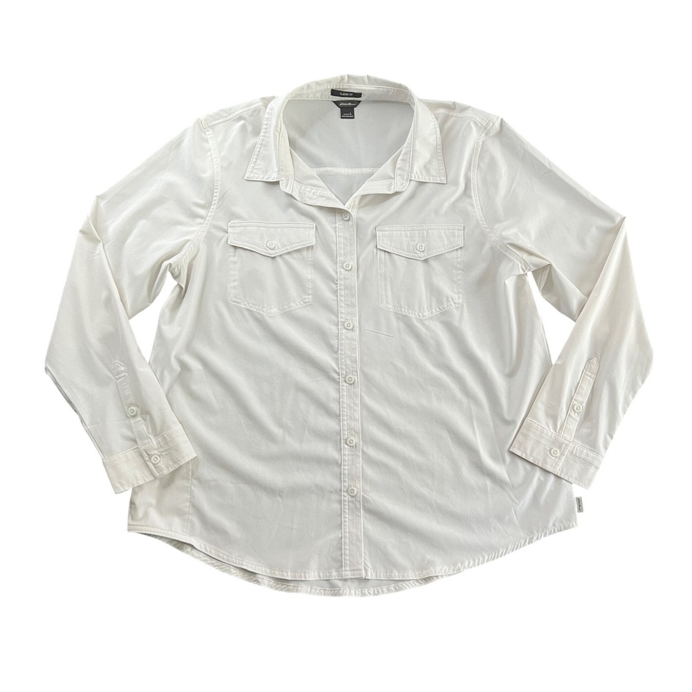 Eddie Bauer Departure Shirt Women's Large White Classic Fit C1424225